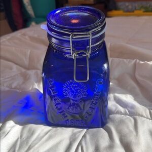 Vintage Blue Glass Storage Jar 1968